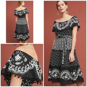 NWT Anthropologie Marisol Pom Pom Embroidery Dress​​​​​